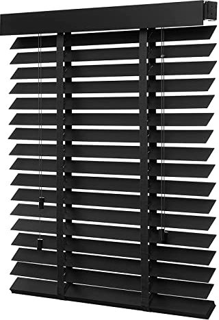 Schwarze Jalousien,Mit Klebeband, Holzjalousie Für Fenster 50cm 80cm 90cm 100cm 110cm 120cm,Horizontale Jalousette,Leicht Anzubringende Vorhänge,Sonnenschutz Jalousetten,W×H-60x110cm/23.5x43in