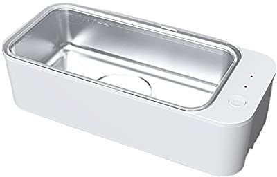 Samnuerly Pulitore ad ultrasuoni Portatile Pulitore per Gioielli ad Ultrasuoni Pulitore per Occhiali ad Ultrasuoni con Supporto per Orologi, per Anelli, Monete, Argento, Orologi,White