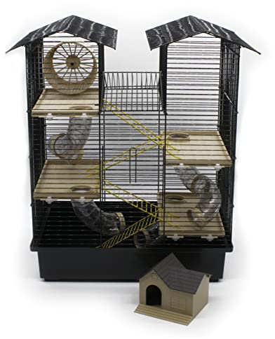 ZooPaul Nagerkäfig Hamsterkäfig XXL mit Zubehör Maus Hamster Käfig Tunnel Haus (Schwarz Beige)