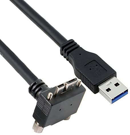 Cavo CY Micro USB 3.0 con doppia vite di bloccaggio per dati USB 3.0 da 5 Gbps, cavo di alimentazione ad angolo di 90 gradi verso l'alto per fotocamera industriale VR, computer (5,0 m)