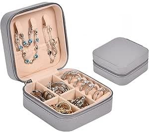Aucuu Schmuckkasten, Schmuckkästchen Klein Reise für Damen Mädchen, Reiseschmuckaufbewahrung, Schmuckschatulle,Schmuck-Organizer, Schmuckbox, Jewelry Box, Schmuckaufbewahrung, Grau