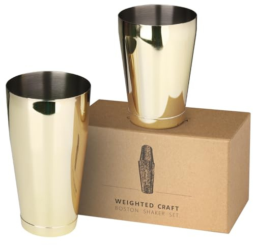Jettory Boston Shaker, 2-teiliger Edelstahl Cocktail Shaker Set, 750ml/500ml Cocktailshaker, Barset für alle Professionelle Barkeeper und Zuhause Cocktail Liebhaberr (Gold)