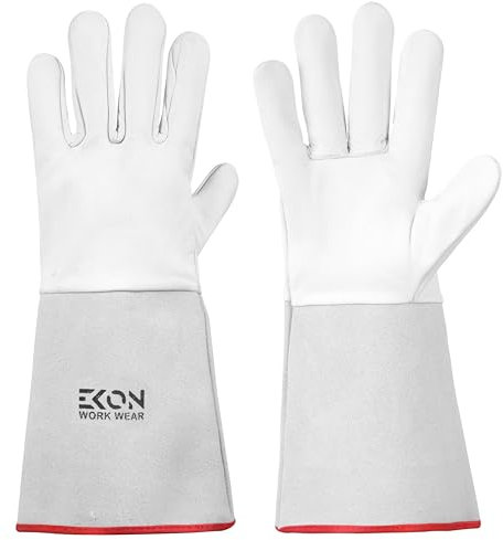 Ekon Tig Welding Gloves Made From Soft Grain Leather Leather Welding Gloves TIG Welding Protective Gloves For Welding, Gardening, BBQ, Metal Work Gauntlets (X-LARGE 1 Pair)