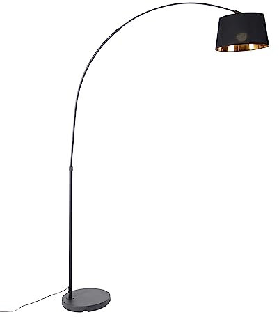 Qazqa Moderno Lámpara de arco inteligente negra con oro con Wifi A60 - Arc Basic Acero/Textil/Plástico Alargada Adecuado para LED Max. 1 x 8.5 Watt