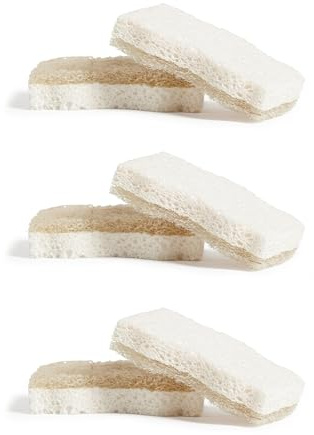 Grove Co. Sponges, Natural Coconut Scrubber Kitchen Sponge, Dual-Sided, Non-Scratch, Super Absorbent Plant-Based Cellulose with Coconut Husk Scourer, Household Cleaning Essentials, 6-Pack