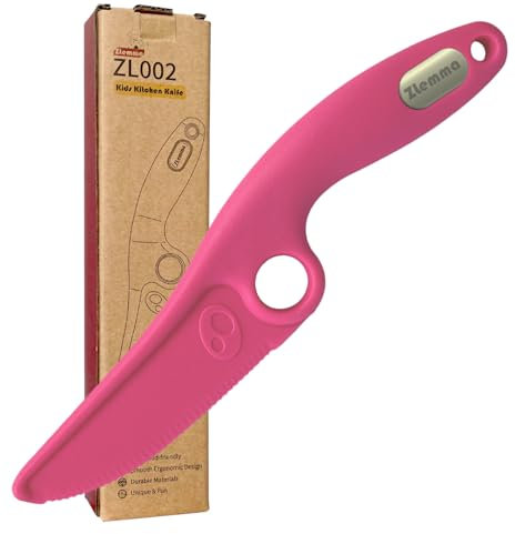 ZLemma Kindermesser mit Lernring für echtes Kochen, einzigartige, sichere, aber scharfe Wellenschliffkante für sicheres Schneiden– Rosa