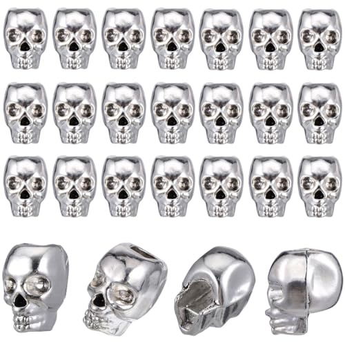 EXCEART 60 StüCk Skull Abstandshalter FüR Schmuckherstellung Silber Legierung 1.20 X 1.10 X 1.80 Cm Diy Armband ZubehöR Mit GroßEm Loch