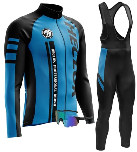 Conjunto Ciclismo Hombre Manga Larga – 9D Gel, Transpirable | 9D Gel acolchado, culotte con tirantes incluido, 3 bolsillos traseros, tejido transpirable para otoño, para carretera y MTB