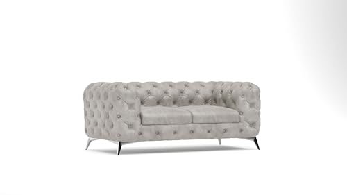 S-Style Möbel Erio Sofa 2-Sitzer Chesterfield-Sofa für Wohnzimmer Freistehende Polster Sofas & Couches Couchgarnitur Mit Silbernen Metallfüßen Grau 185 x 100 x 75 cm