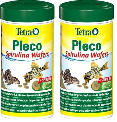 Tetra Pleco Algae Wafers - Fischfutter mit Spirulina-Algen für algenweidende Bodenfische, 250 ml Dose (Packung mit 2)