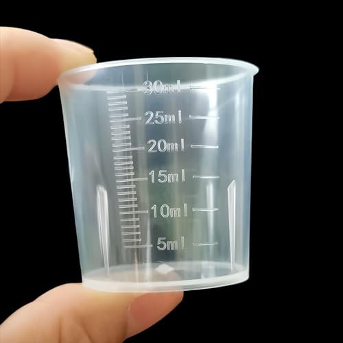 kurkip 10 Piezas Vaso Medidor, 30ml Vaso Medidor Plástico Tazas Medidoras de Cocina, Taza de Pintura Graduaciones en ml, Tazas Medidoras Transparentes de Resina Epoxi para Laboratorio y Cocina, Blanco