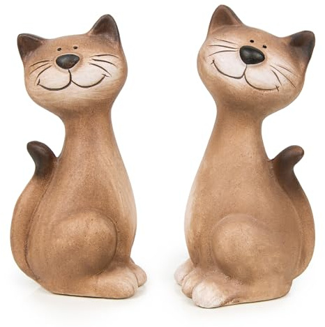 Logbuch-Verlag 2 Katzen Deko Figuren Keramik Katzenfiguren beige braun 16 cm Ostern Geschenk für Katzenbesitzer