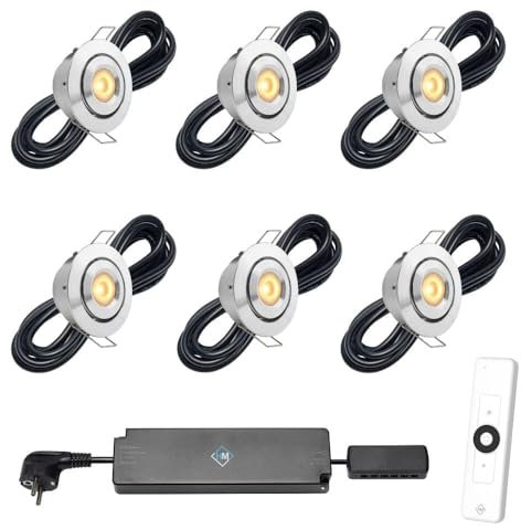 Hamulight LED Einbaustrahler Terrassenüberdachung Toledo ab mit Fernbedienung | Beleuchtung Wintergarten - Einbauleuchten - Terrassendach - Überdachung | 3W - Dimmbar - Warmweiß | Set mit 6 Stück