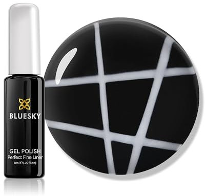 BLUESKY Gel Polish, Fine Liner Nail Art, White - 8g, Gloss Fine Line Gel for Nail Design (Requires Drying Under UV LED Lamp)