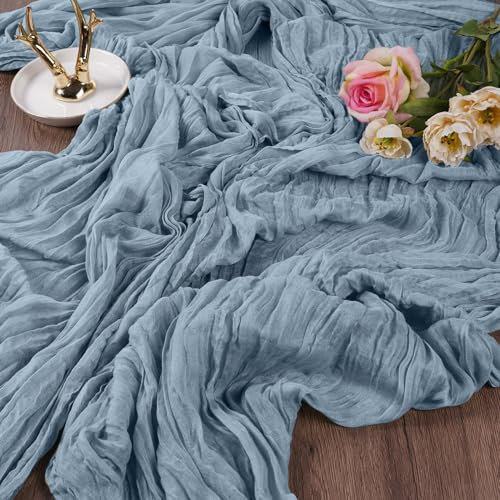 AUAUY Grau-blau Käsetuch Tischläufer 2 Stück - Boho Gaze Rustikaler Durchsichtiger Läufer, Tischdecke für Hochzeit Dekoration Geburtstagsparty 90x300 cm