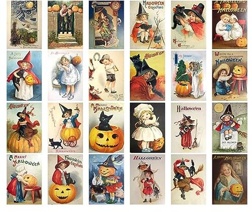 HNsdsvcd 24 Stück Grußkarte Halloween Postkarte Dankeskarte Nachricht Karte Geburtstag Hochzeit Einladung Party Karte Vintage Halloween Grußkarten