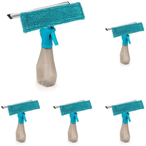 Beldray LA024275TQ Window Squeegee – Machine Washable Microfibre Pad & Scraper Wiper For Mirrors/Tiles/Shower Screens/Glass Cleaning, 200 ml Spray Bottle, Window Washing, Multipurpose Cleaner Kit