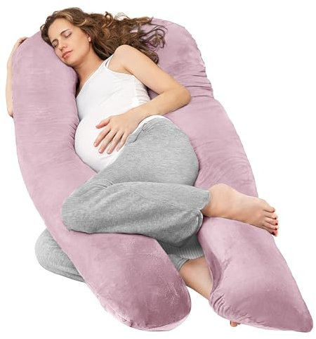 Nuliie Pregnancy Pillow for Sleeping, U Shaped Full Body Pillow Pregnancy Pillows, Maternity Pillow Support for Back, Hips, Legs for Pregnant Women, With Washable Velvet Cover (Mauve Pink)