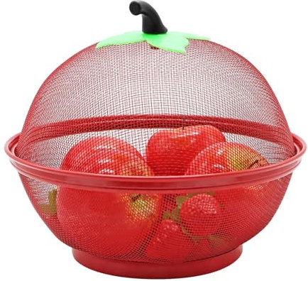 Aleker Frutero, cesta de frutas de malla con forma de manzana roja, cuenco de frutas con tapa, cuencos de frutas de alambre de metal duradero para la cocina, cesta de frutas decorativa para frutas