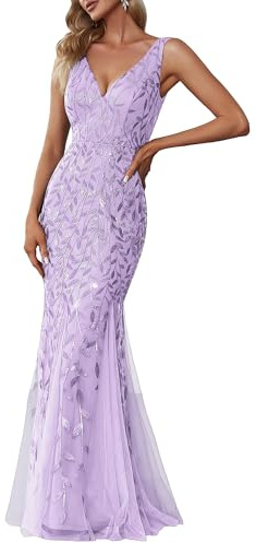 Ever-Pretty Women's Sexy V Neck Sleeveless Elegant Floor Length Long Mermaid Prom Evening Dresses Lavender 14UK
