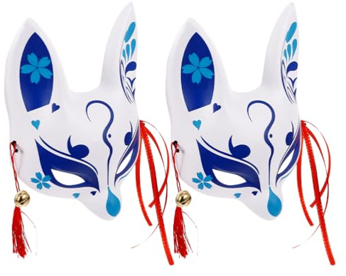 Theaque Demi-masque de renard japonais avec Sakura - Demi-masque traditionnel de renard japonais Kitsunes - Demi-visage de renard animal - Masque de chat - Masque de fête costumée pour femme - Masque