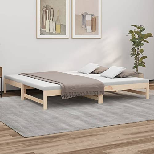 Homgoday Sofá Cama extraíble Madera Maciza de Pino 2X(90x200) cm Cama Convertible en Cama Individual Cama Divan Sofá Cama Matrimonio