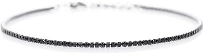 Lucoro - Tennisarmband, Sterlingsilber, 925, Zirkonia, Schwarz, Länge verstellbar, 16-19cm, unisex, minimalistischer Schmuck, sehr feines armband, 1,8mm Stärke