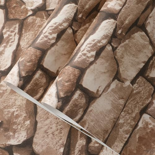 Tarwanear Brick Wall Textured Wallpaper - 53x950cm Brick Effect 3D Stone Pattern Realistic Rustic Modern Accent Wall Decoration