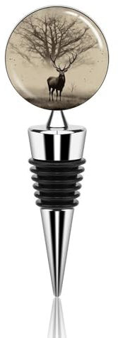 Weinstopfen aus Metall, dekorativ, elegant, wiederverwendbar, auslaufsicher, abstrakt, Baum, Elch, Bild, Weinkorken für Geschenke, Bar, Urlaub, Party, Hochzeit