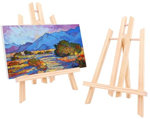 Cnwinu 2 Stück Tisch Staffelei Holz Leinwand Ausstellung, 30 x 19 cm Klein Tischstaffelei, Staffelei Kinder, Bild Ständer Aus Vollholz für Gemälde, Phoframe, Kinder Kunst & Handwerk (2)