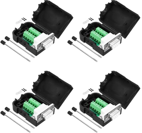 sourcing map DB9 Breakout Connector, RS232 Serial Adapter Solderless Module Board with case 9 Pin 2 Row Female Port Solderless Terminal Block Adapter Pack of 4