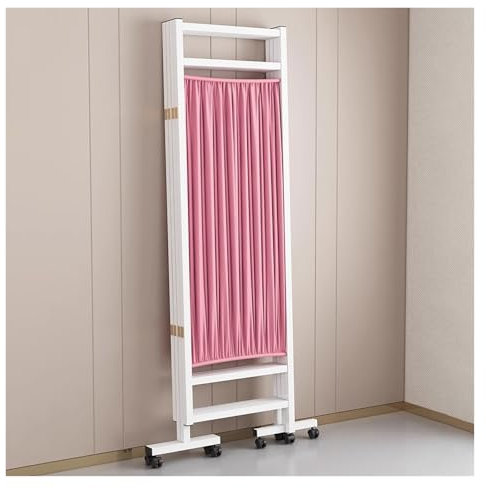 Medical 6 5 3 4 Panels Folding Room Divider 6 Ft Tall Fabric Privacy Screen White, Yellow Blue Pink Clinic Partition Rolling Separator on Wheels, Movable Temporary Wall(Pink,6 Panel 118x70in/300x180cm