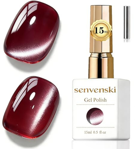 Senvenski Gelee Glas Cat Eye Gel Nagellack mit Magnet 15ML Magnetisch 3D Galaxie Holographisch Reflektierend Glitzernd Durchsichtig Farbe Gellack Salon Home DIY (Burgund, MY1-007)