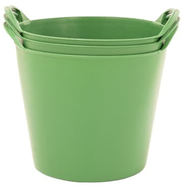 BiGDUG Plastic Flexi Tubs (26 Litre) - Pack of 3 - Recycled Green - Heavy Duty Trugs Flexible Storage Bucket - Multi Purpose Round Container