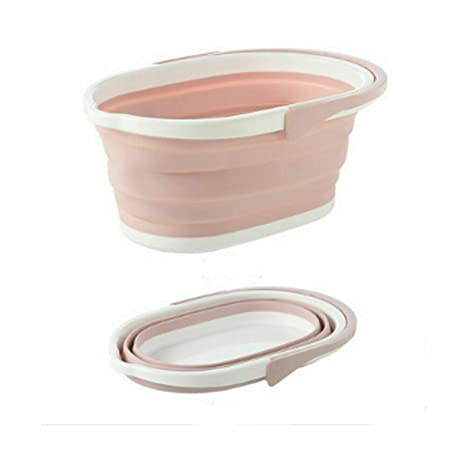Secchio di plastica Pieghevole Portatile per la Pulizia, la Pesca e i pediluvi - Design Ispessito, bacinella Retrattile, Secchio per mocio - Colore Rosa