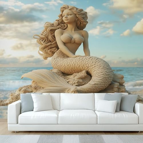 Générique Papier Peint Panoramique Sirène, Papier Peint 3D Sculpture, Fresque Murale, Decoration Chambre Salon, 350 x 256 cm