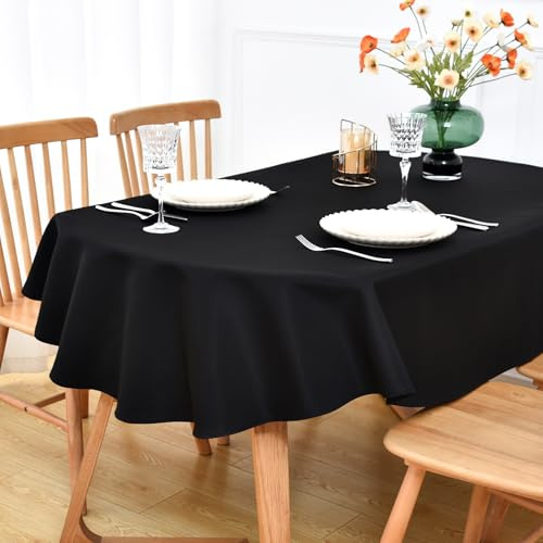 NEWISHER Ovale Tischdecke, schwarz, 135 x 180 cm, strapazierfähige Polyester-Tischdecke, waschbar, solide Tischdecke für Esszimmer, Küche, Zuhause, Party, Innen- und Außenbereich