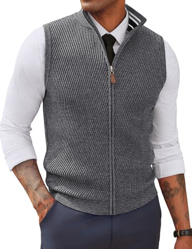 PJ PAUL JONES Chalecos de punto sin mangas con cuello alto para hombre, gris, XL