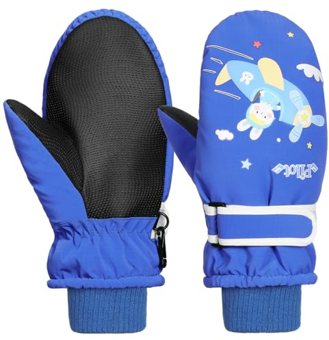 Rhino Valley Guantes de Esquí para Niños, Manoplas de Nieve Impermeables para Niños, Guantes de Invierno Cálidas con Cinta Ajustable, Guantes de Nieve para Niñas al Aire Libre y Snowboard, L, Azul