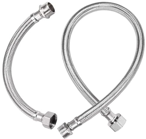 KIRZAX 2 Pièces Tuyau Flexible 3/8, Tuyau EPDM tressé acier inox,20cm+30cm,Tuyaux de Raccordement Flexibles Robinets,Pour Robinet, Robinet D'angle, Lavabo, Cuisine, Salle de Bain, WC