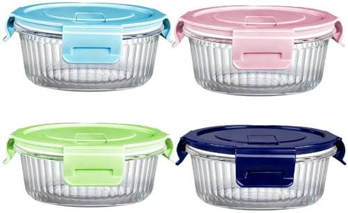 S.ROKE TTAN Klein Runde Glasbehälter Mit Deckel (1.5 Cup/370 ml) Klein Glas-Frischhaltedosen Set für Meal Prep, Gefrierschrank & Mikrowelle | Spülmaschinenfest & BPA-Frei | Ideal für Obst, Suppe