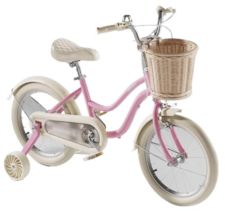 YBNKKUXKN Fahrrad Kinder Kinderfahrrad mit Doppelhandbremse, for Kleinkinder, Jungen und Mädchen, 12-22 Zoll, for Alter 3-12 Jahre, mit geflochtenem Korb und Zusatzrädern kinderfahrrad(Rose,22inch)