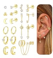 MILACOLATO 10 par örhängen guldset kirurgiskt stål piercing öra medicinska örhängen kreoler 14K guldpläterade örhängen set för kvinnor allergivänliga rook tragus conch helix piercing öra guld silver