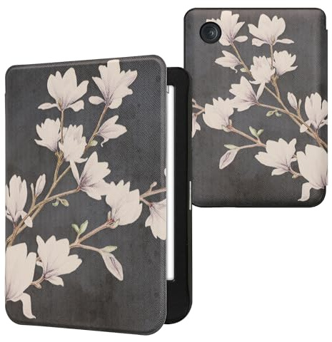 kwmobile Fällbart fodral kompatibelt med Kobo Clara BW/Clara Colour/Tolino Shine (5)/Shine Color fodral – eReader Case – magnolia taupe vit mörkgrå