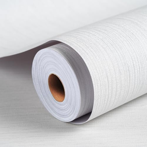 ALTERMATE Grasscloth Textured Wallpaper White Peel and Stick 24inX393in Fabric Wall Paper Upgraded Thick Self-Adhesive Vinyl Contact Paper for Home Use