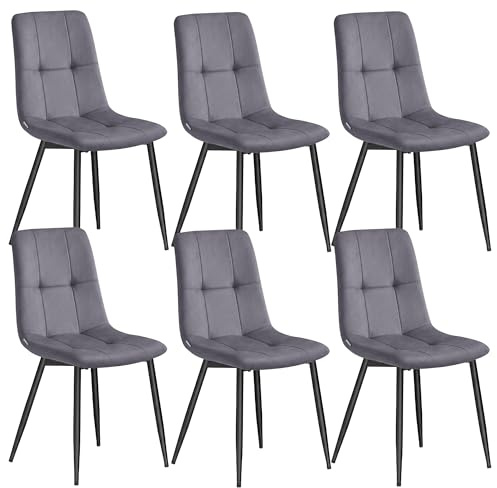 VASAGLE Esszimmerstühle Samt, Küchenstühle bis 120 kg belastbar, Sessel mit verstellbaren Füßen, modern, gepolstert, für Wohnzimmer, 6er Set, schiefergrau KDC080GN01-01