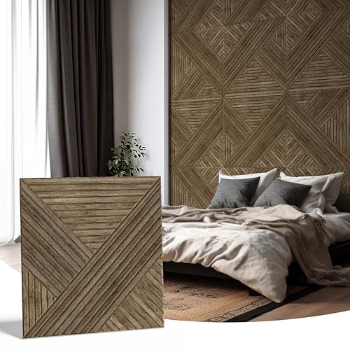 Wood-Look Decorative Acoustic Wall Panels 6 Pack, 23.6”x23.6”x0.4” Polyester Fiber Acoustic Panels with Double-Sided Nano Tape for Accent Wall, Living Room, Bedroom, Office, TV Wall
