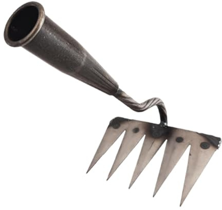 LOVIVER Râteau de Désherbage de Jardin en Acier au Manganèse, Griffe Désherbeuse à Main, Outil de Dissolvant des Mauvaises Herbes, Râteau à Main pour Déchaumage, 5 Dents
