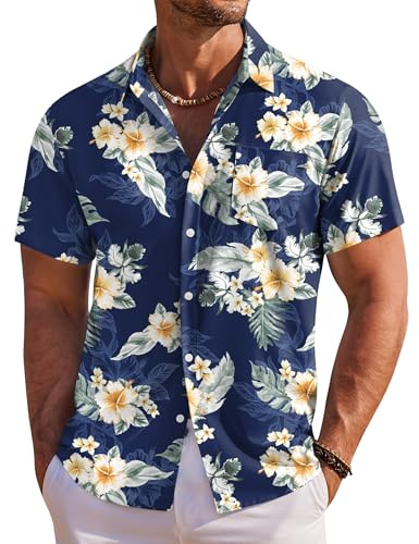 COOFANDY Hawaii-skjorta, män, kortärmad sommarskjorta, Hawaii-skjorta, män, semesterskjorta, blommor, strandskjorta, normal passform