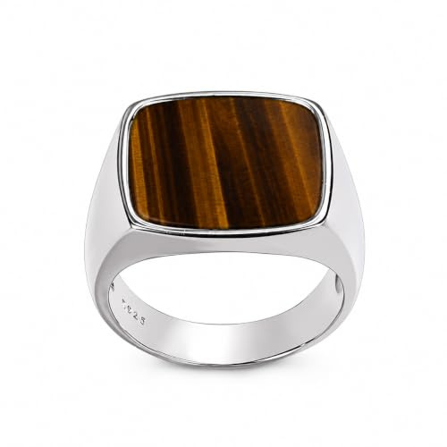 Herren Siegelring aus 925 Sterling Silber mit Naturstein Rechteckiger Silberring für Herren Eleganter Massiver Ring im Zeitlosen Design für Alltag und Freizeit